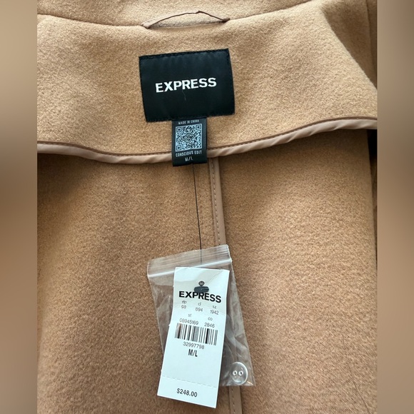 NWT Express Camel Fringed Cape Coat | Size M/L | Belted Poncho Trench - Picture 9 of 11